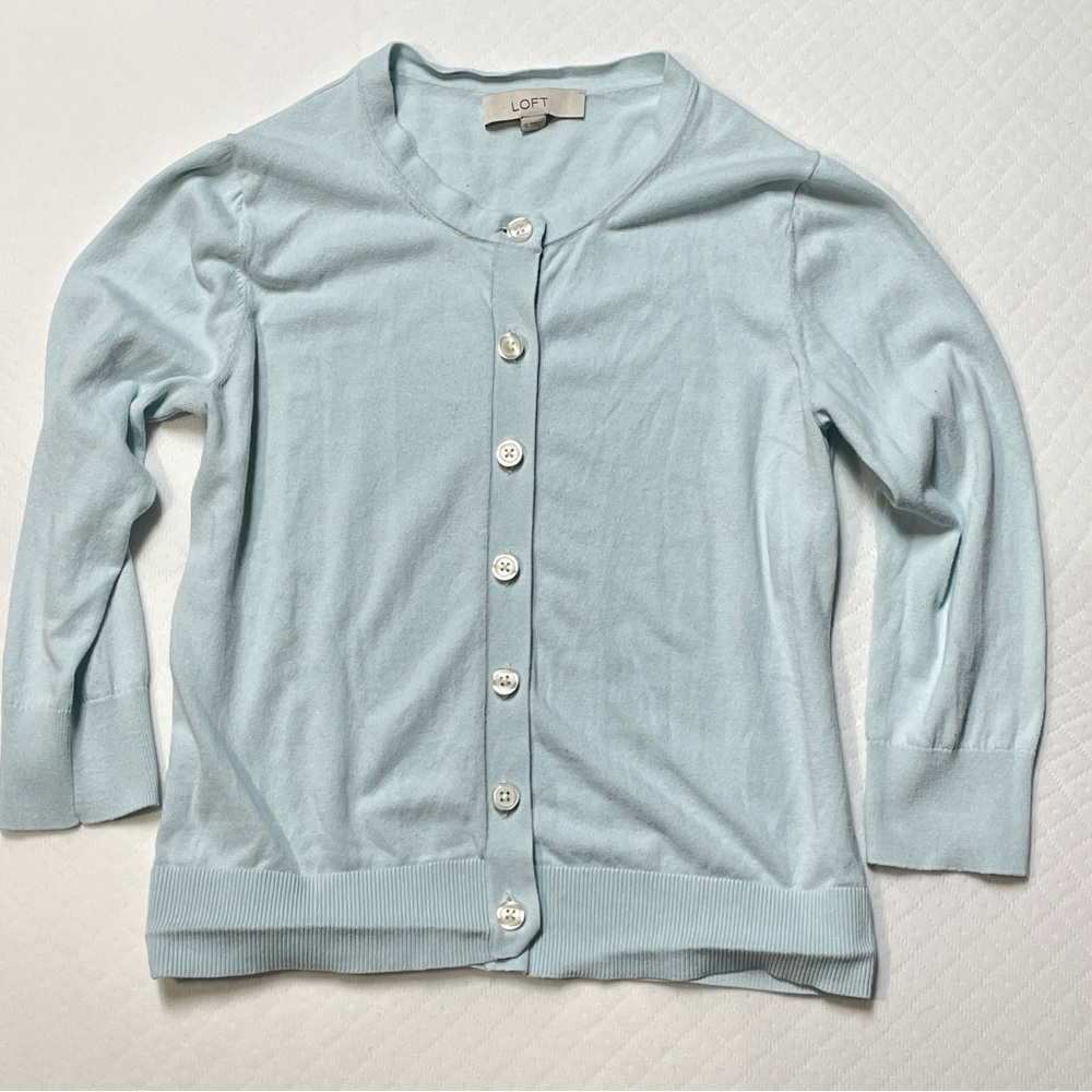 Loft Baby Blue 3/4 sleeve cardigan with‎ button women’s size small
